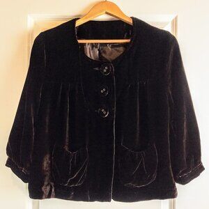 Ambition Dark Espresso Brown Silk Blend Velvet Cropped Jacket